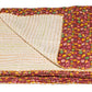 50" X 70" Maroon Yellow and Green Kantha Cotton Floral Throw Blanket with Embroidery