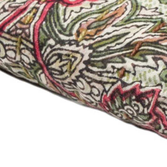 50" X 70" Pink Gray and Blue Kantha Cotton Floral Throw Blanket with Embroidery