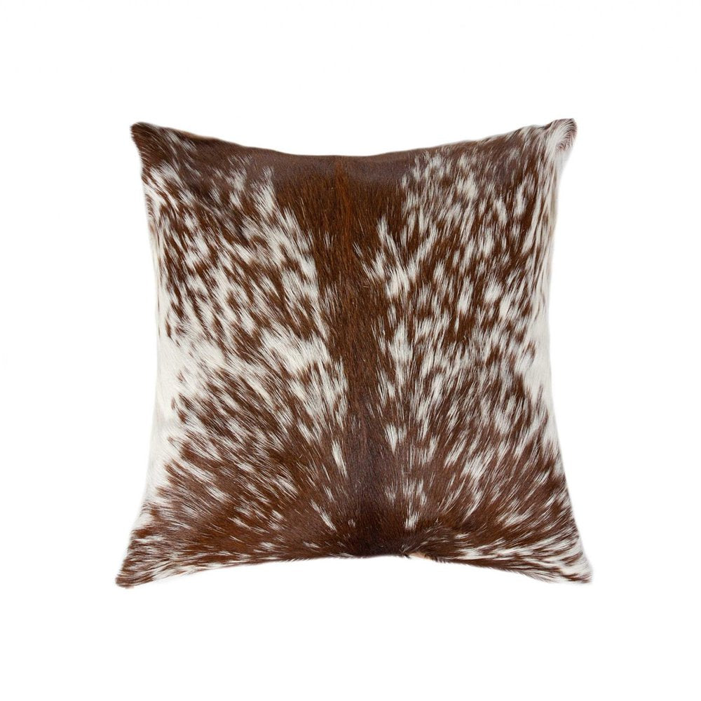 18" Brown and White Cowhide Throw Pillow