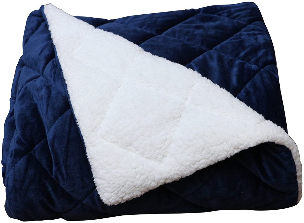 60" X 80" Navy Blue Microfiber Quilted Plush Throw Blanket