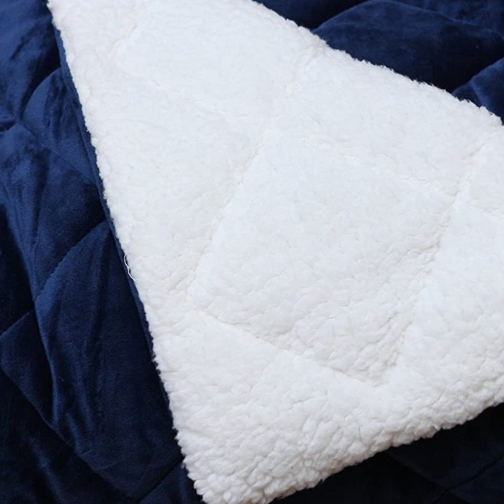 60" X 80" Navy Blue Microfiber Quilted Plush Throw Blanket