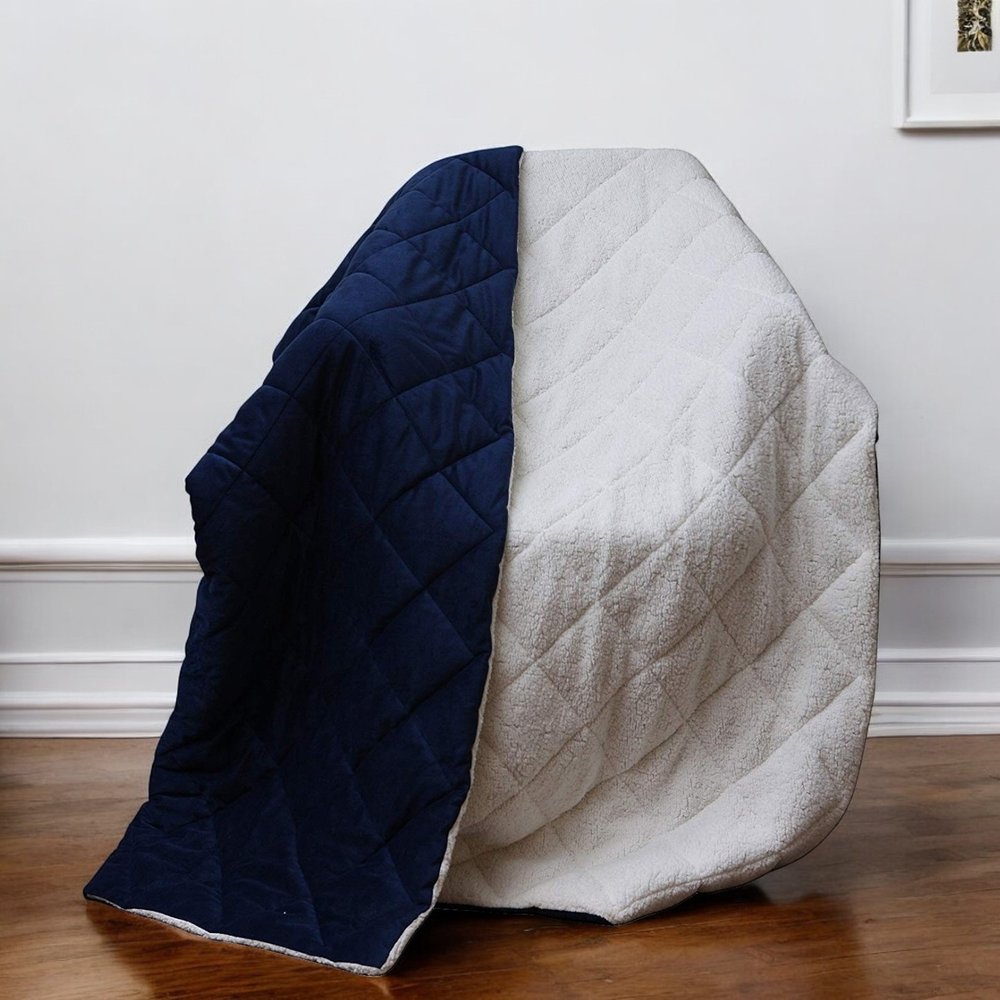60" X 80" Navy Blue Microfiber Quilted Plush Throw Blanket