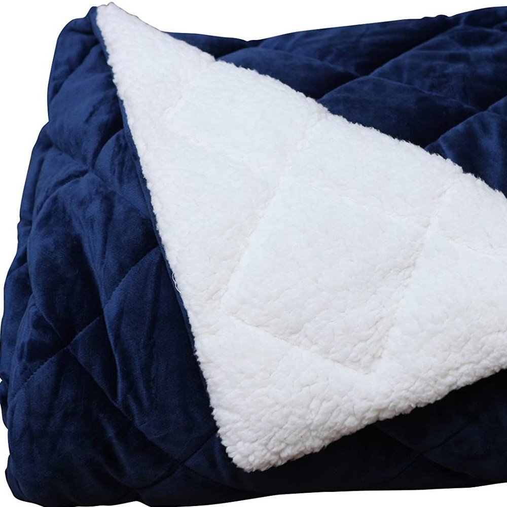 60" X 80" Navy Blue Microfiber Quilted Plush Throw Blanket
