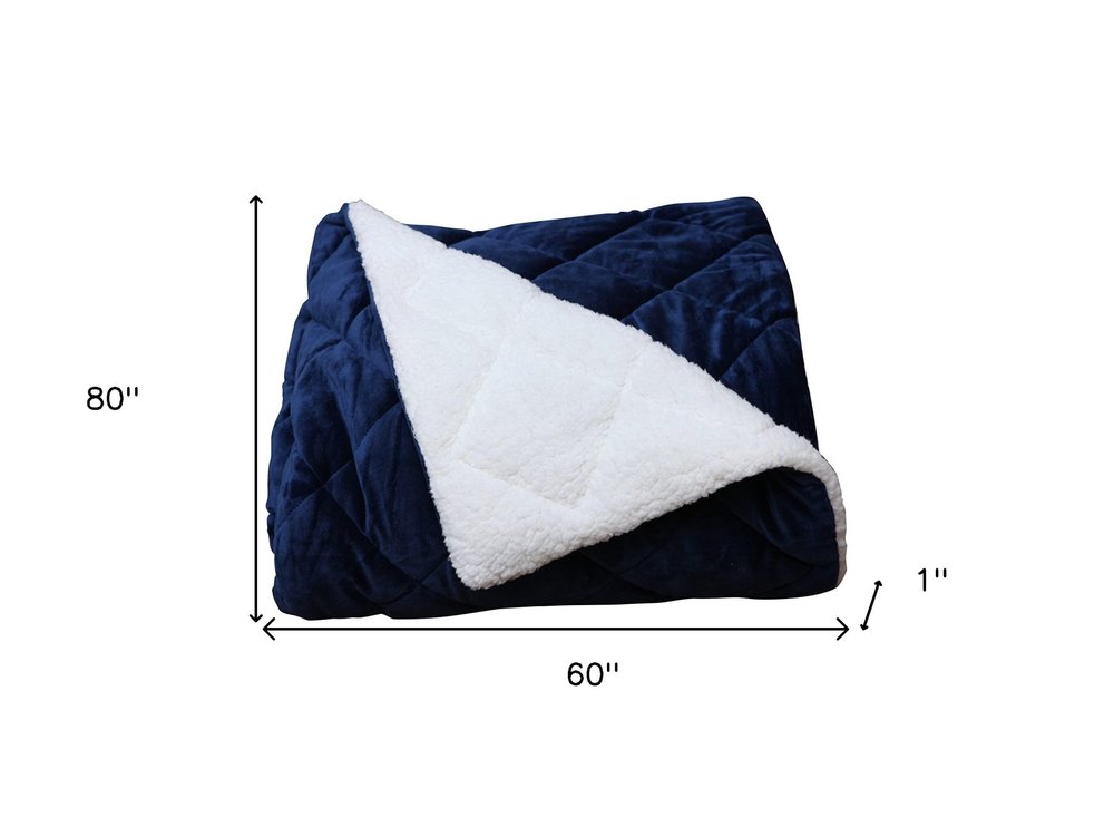 60" X 80" Navy Blue Microfiber Quilted Plush Throw Blanket