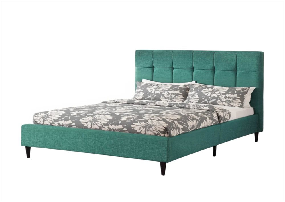 Turquoise Tufted Fabric Upholstered Queen Bed Frame