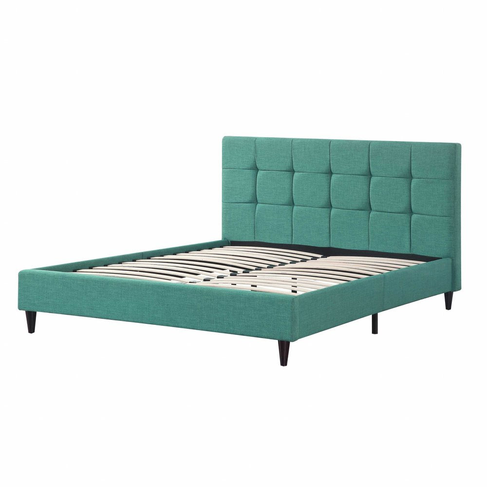 Turquoise Tufted Fabric Upholstered Queen Bed Frame