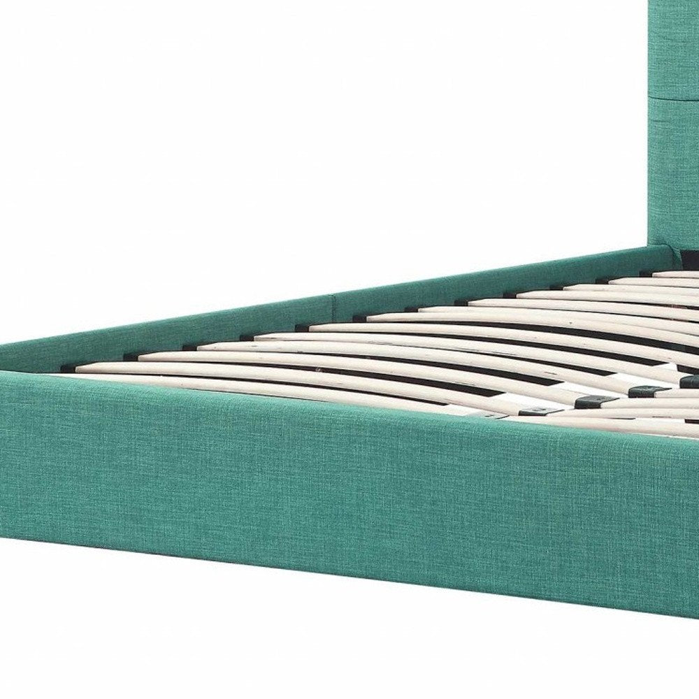 Turquoise Tufted Fabric Upholstered Queen Bed Frame