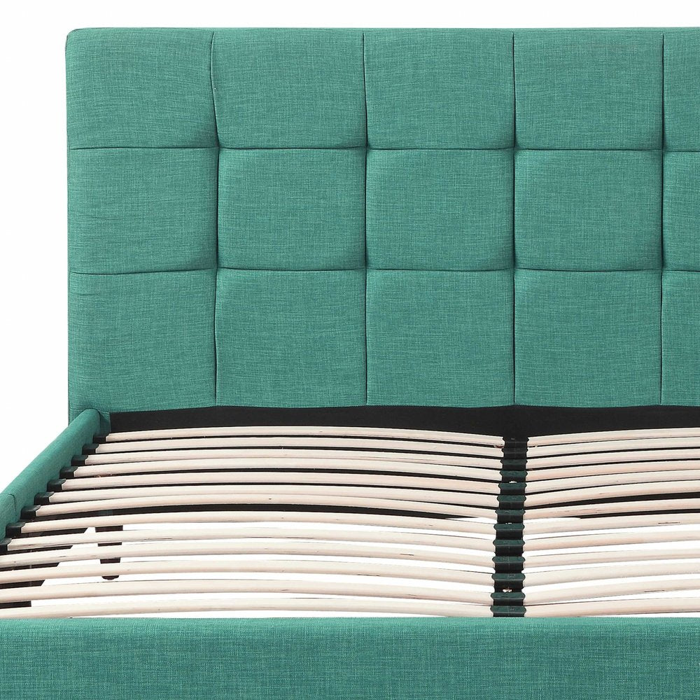 Turquoise Tufted Fabric Upholstered Queen Bed Frame