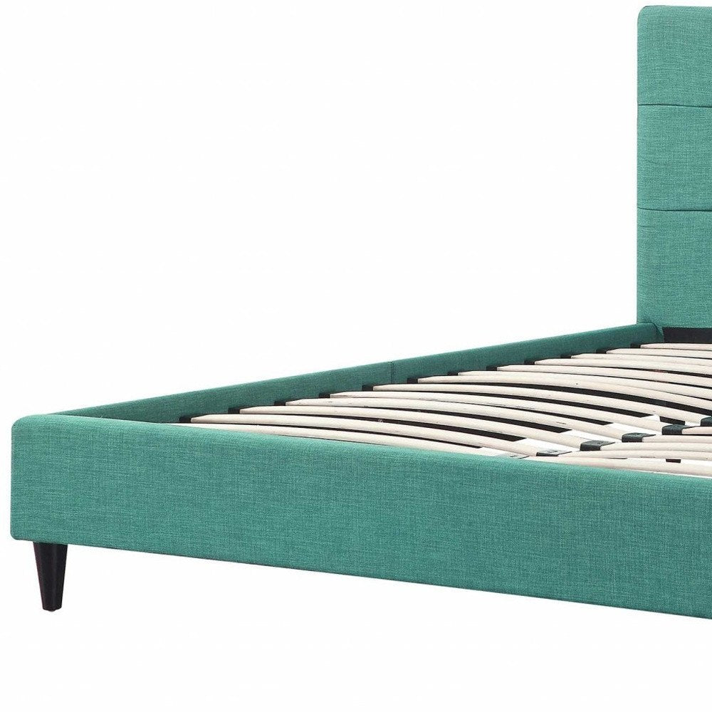 Turquoise Tufted Fabric Upholstered Queen Bed Frame