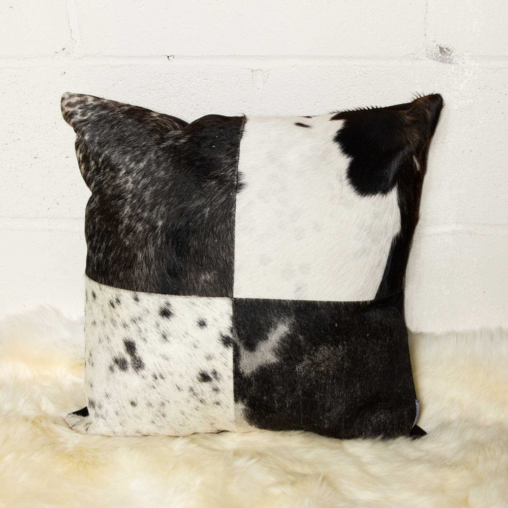 18" Brown And White Cowhide Throw Pillow