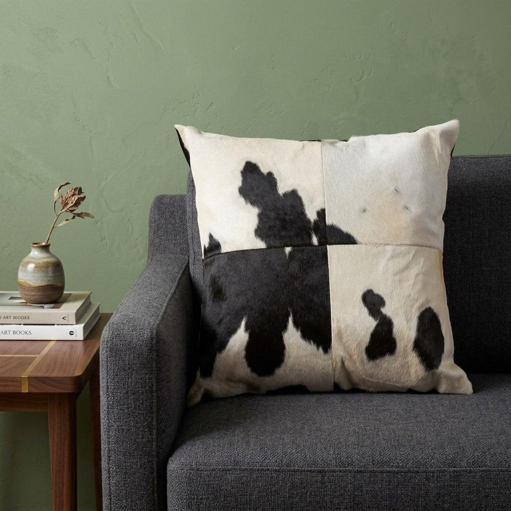 18" Light Brown Geometric Cowhide Throw Pillow