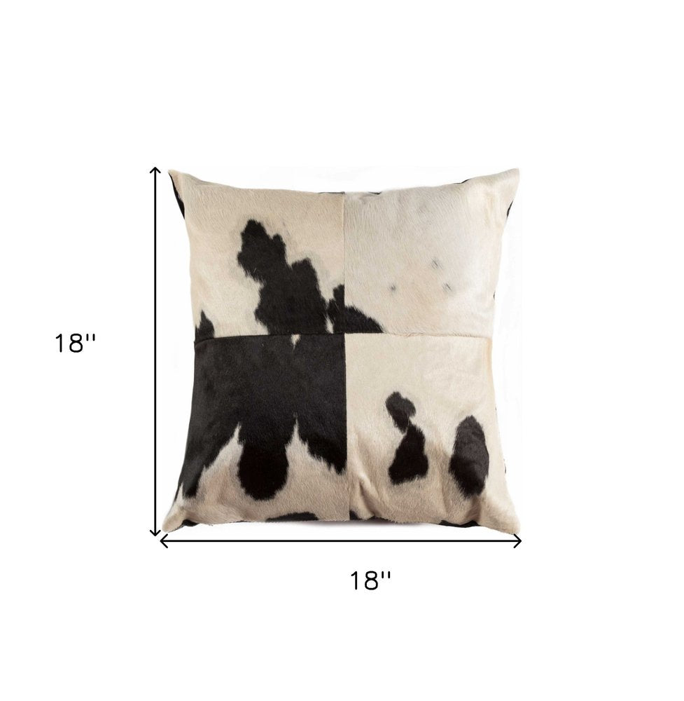 18" Brown And White Cowhide Throw Pillow