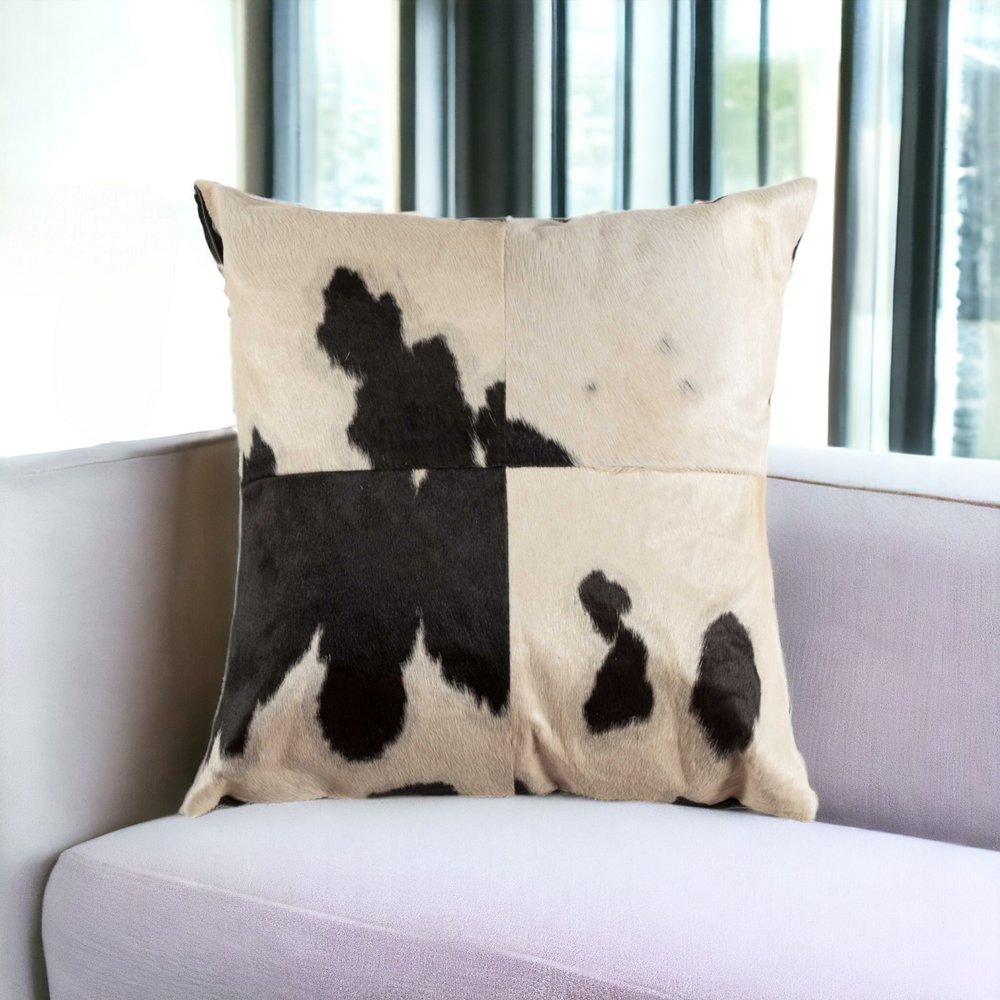 18" Brown And White Cowhide Throw Pillow