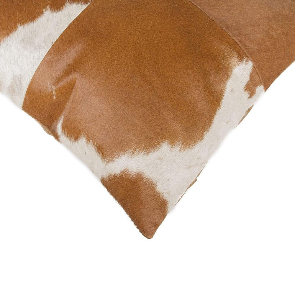 18" Light Brown Geometric Cowhide Throw Pillow
