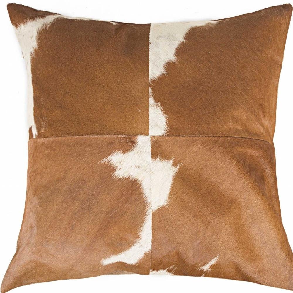 18" Light Brown Geometric Cowhide Throw Pillow