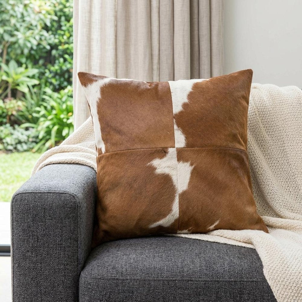 18" Black and White Cowhide Throw Pillow