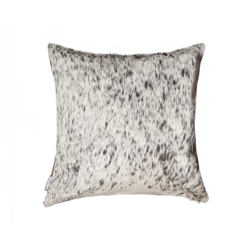 18" Gray and White Cowhide Throw Pillow