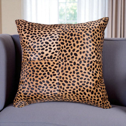 18" Orange and Black Cowhide Throw Pillow