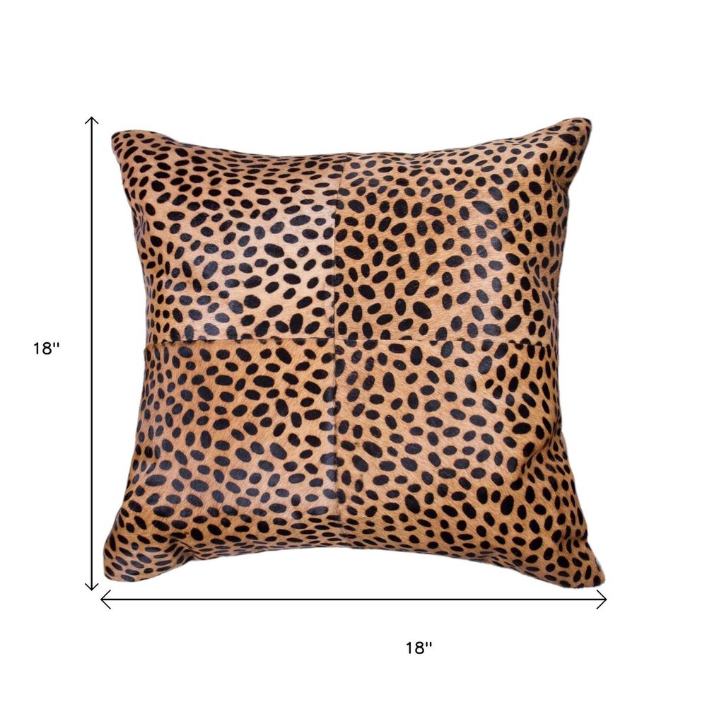 18" Orange and Black Cowhide Throw Pillow