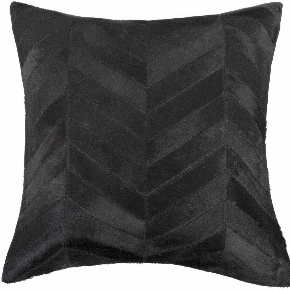 18" Black Cowhide Throw Pillow