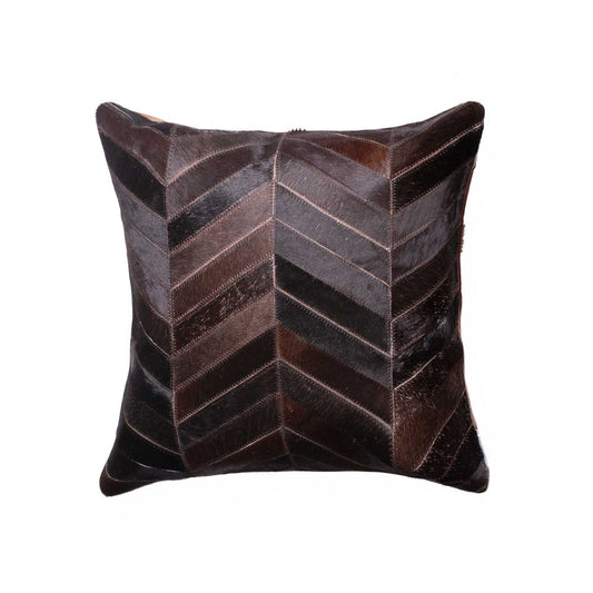 18" Chocolate Chevron Cowhide Throw Pillow