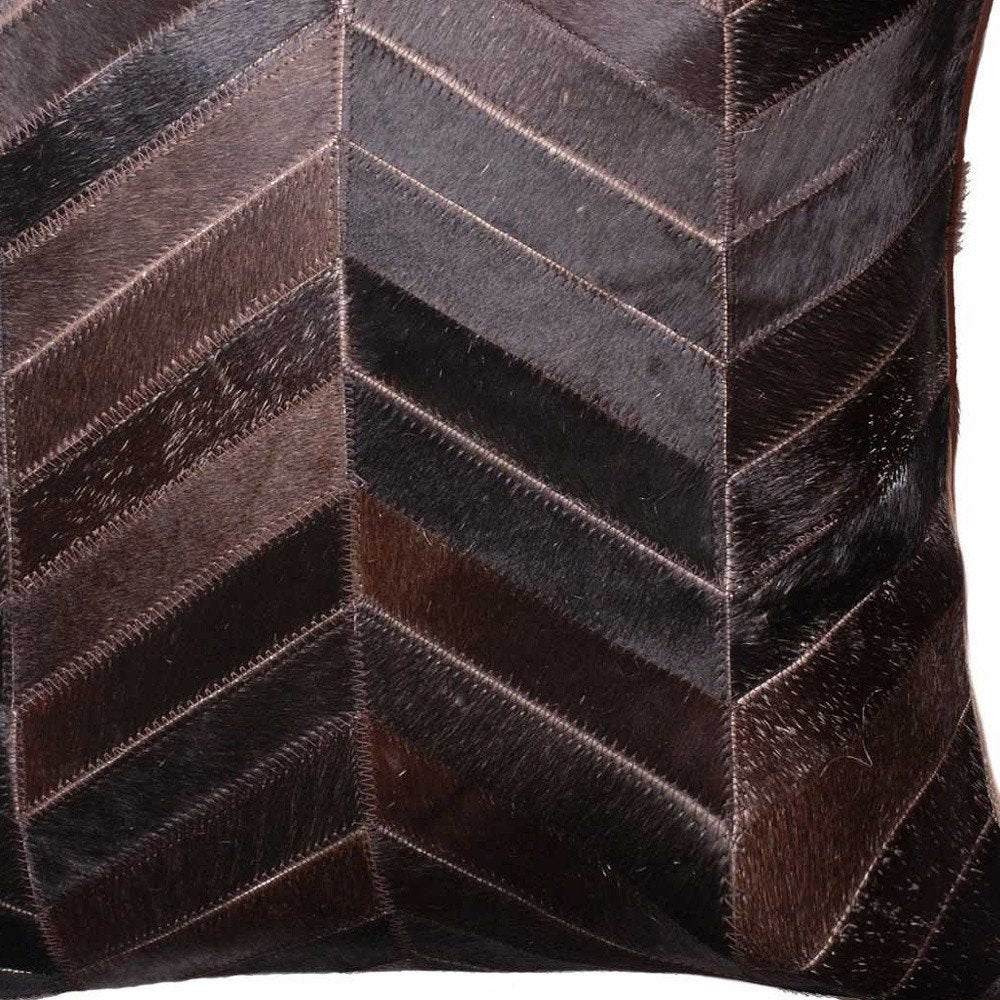 18" Chocolate Chevron Cowhide Throw Pillow
