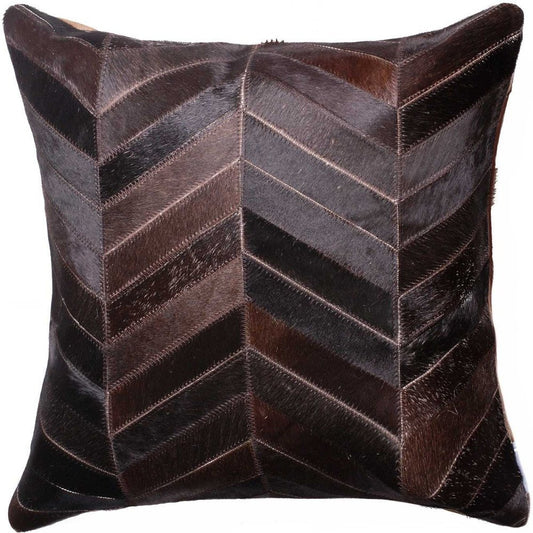 18" Chocolate Chevron Cowhide Throw Pillow