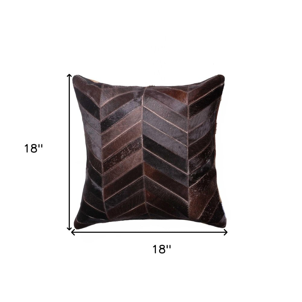 18" Chocolate Chevron Cowhide Throw Pillow