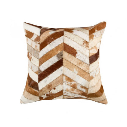 18" Brown And White Cowhide Throw Pillow