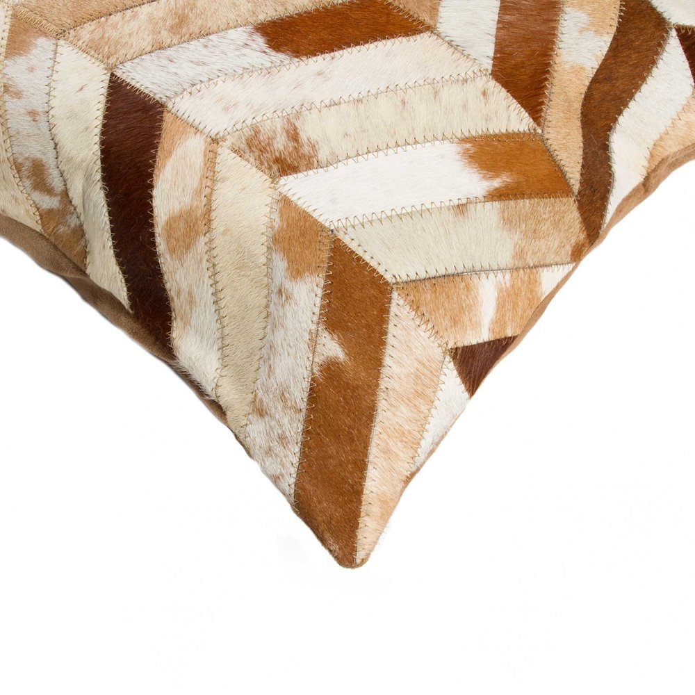 18" Brown And White Cowhide Throw Pillow