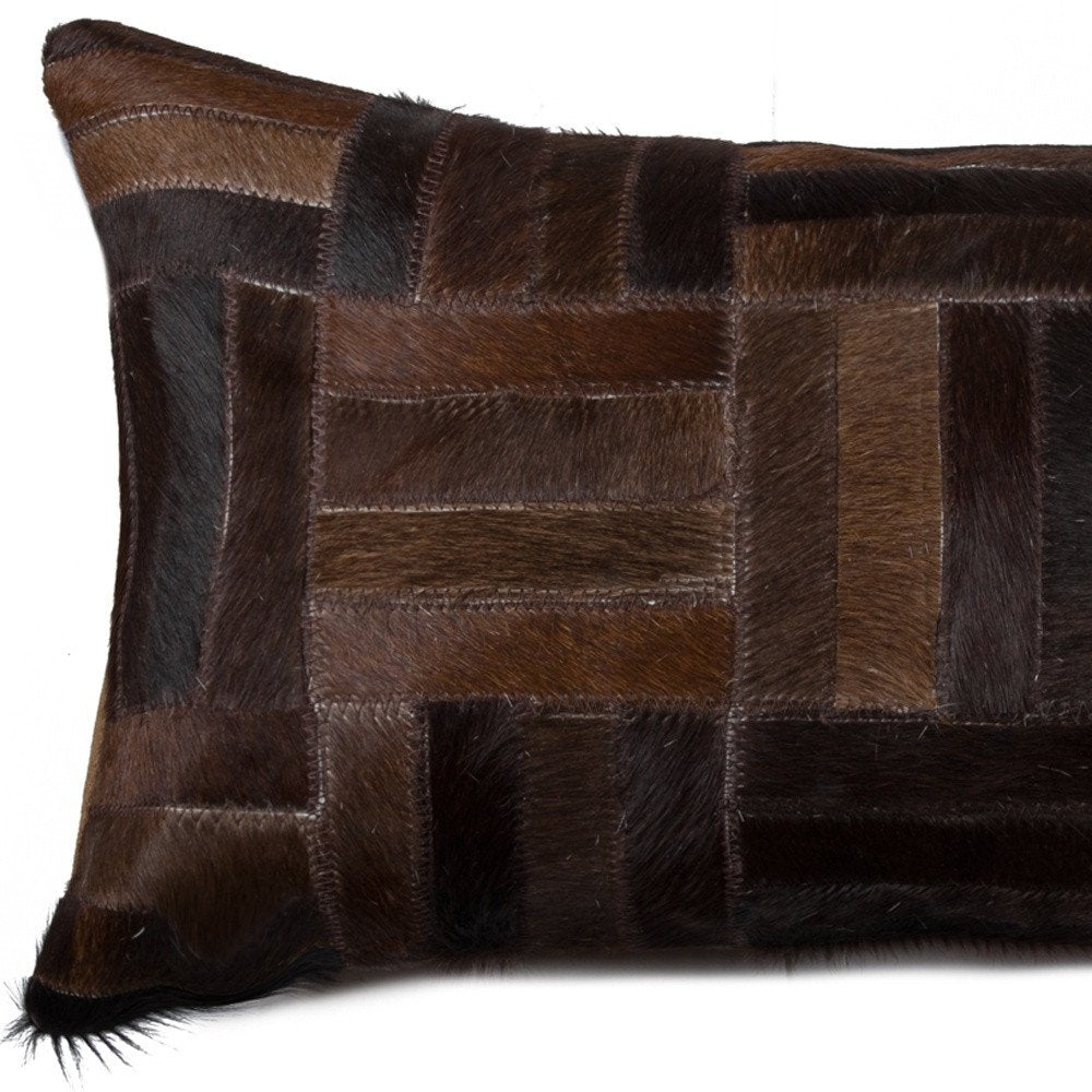 12" X 20" Chocolate Cowhide Throw Pillow
