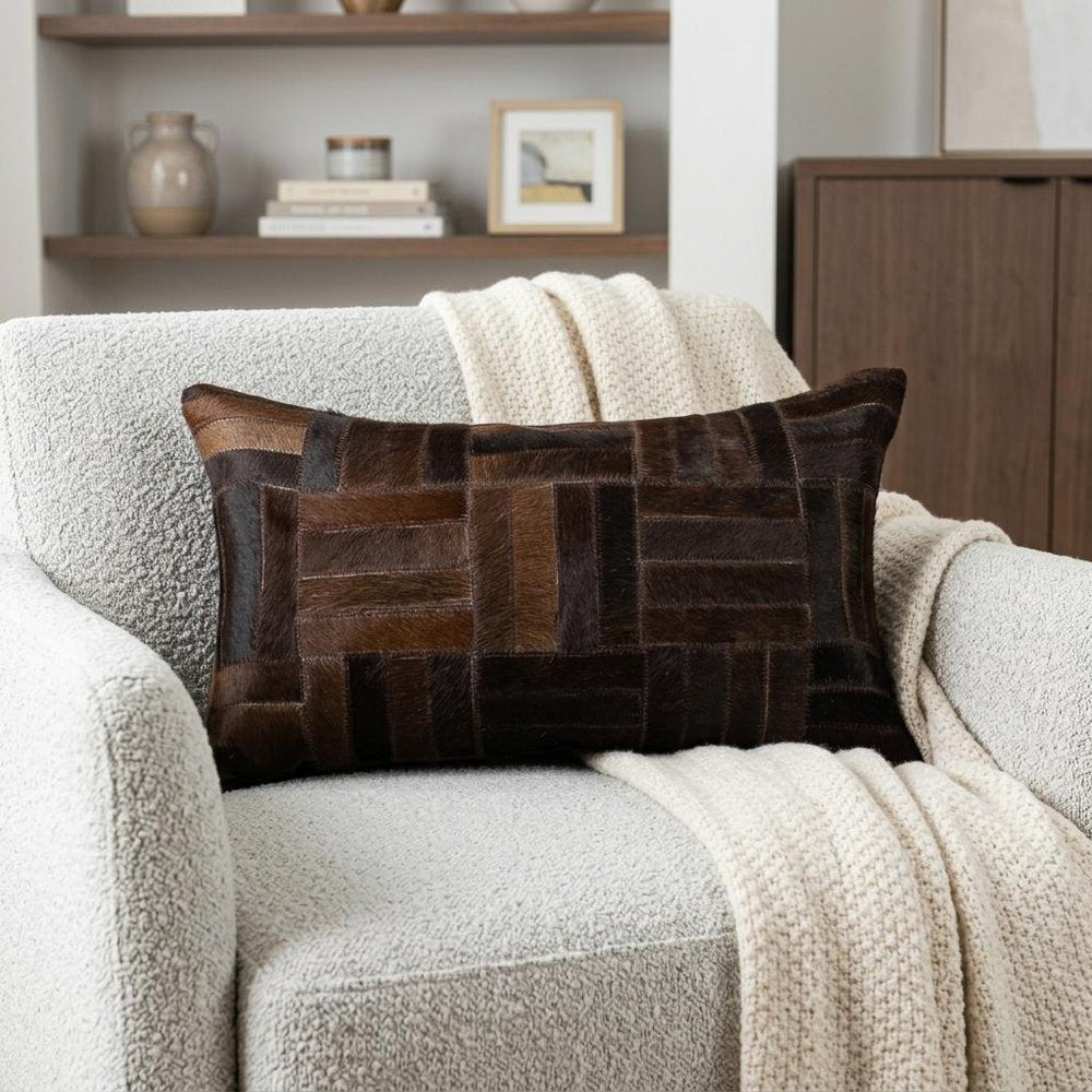 12" X 20" Tan Cowhide Throw Pillow