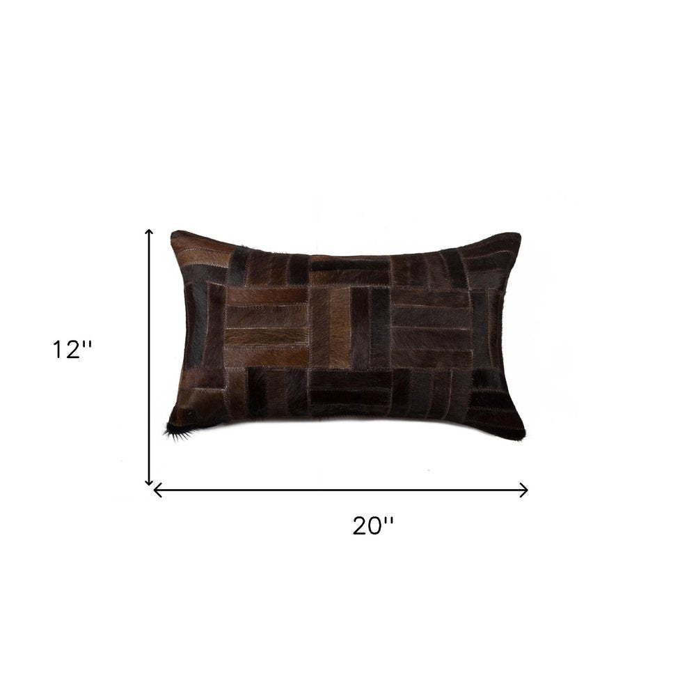 12" X 20" Chocolate Cowhide Throw Pillow