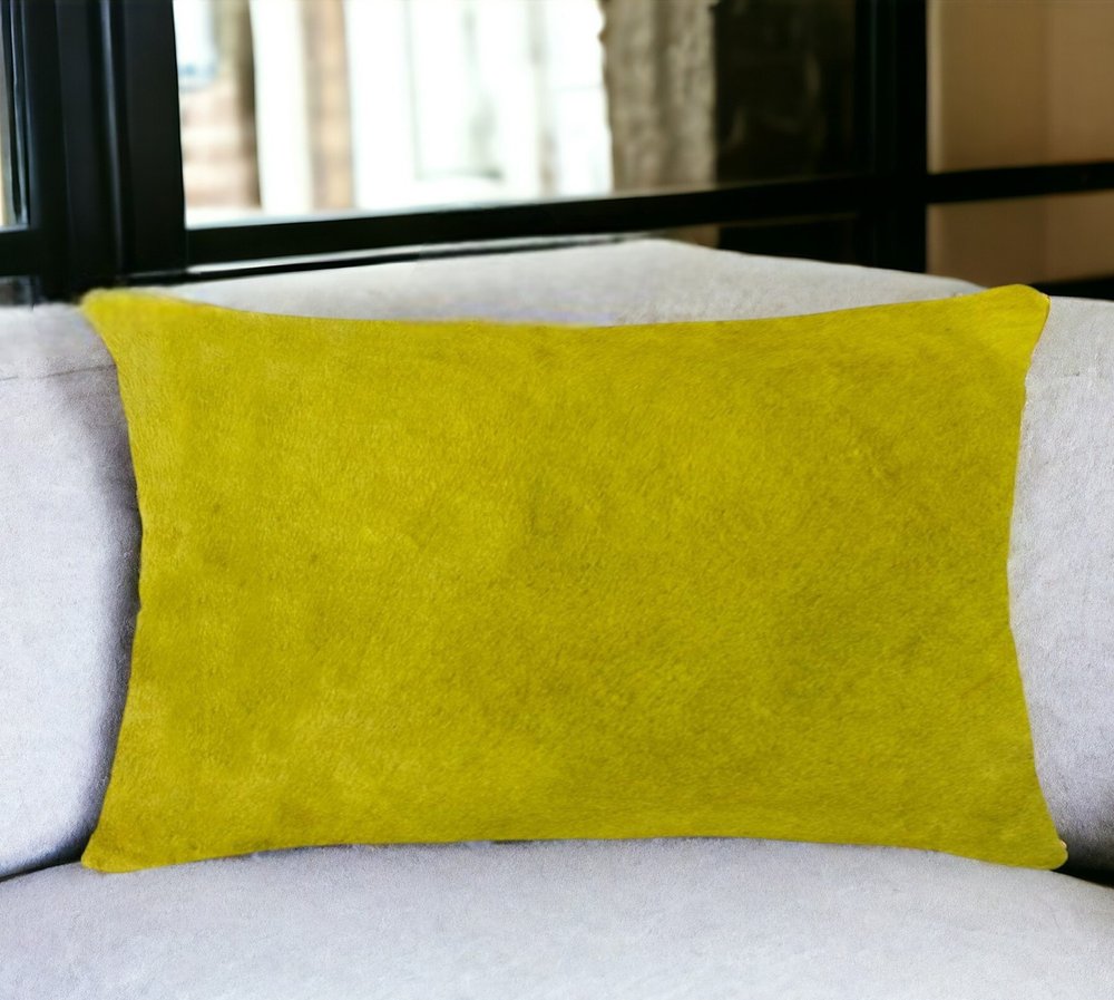 12" X 20" Yellow Cowhide Throw Pillow