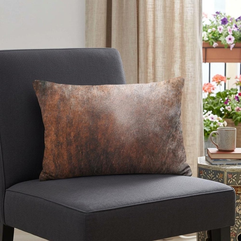 12" X 20" Yellow Cowhide Throw Pillow