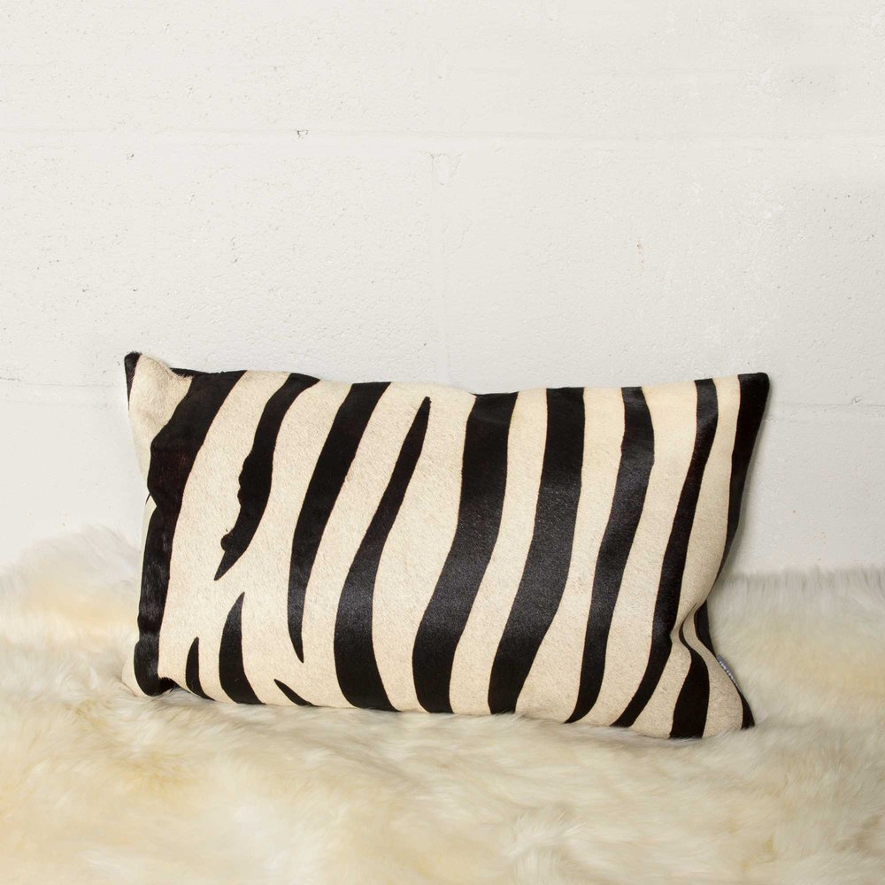 12" X 20" Black and Off White Cowhide Throw Pillow
