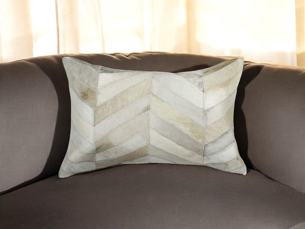 12" X 20" Gray and Brown Chevron Cowhide Throw Pillow