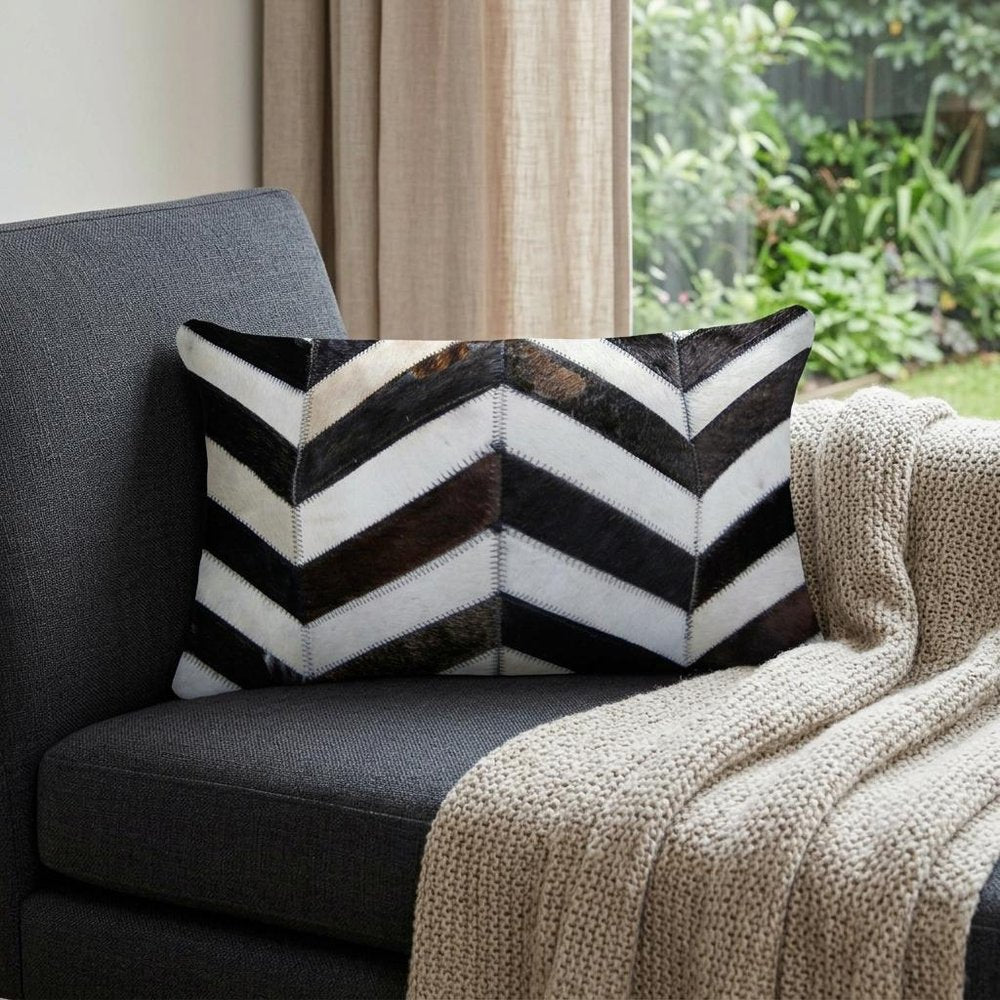 12 X 20 Gray Chevron Cowhide Throw Pillow