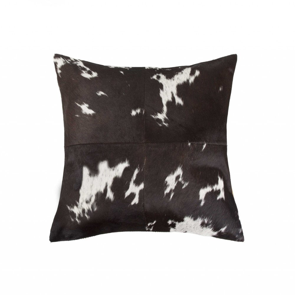 18" Brown and White Cowhide Cowhide Throw Pillow
