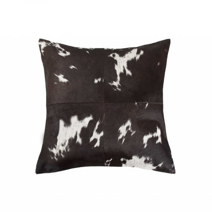 18" Brown and White Cowhide Cowhide Throw Pillow