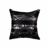 18" Black And Silver Striped Cowhide Throw Pillow