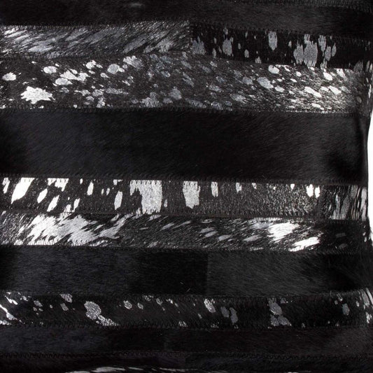 18" Black And Silver Striped Cowhide Throw Pillow