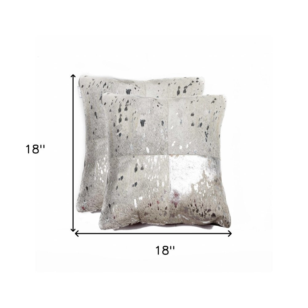 Set of Two 18" Chocolate And Gold Cowhide Throw Pillows