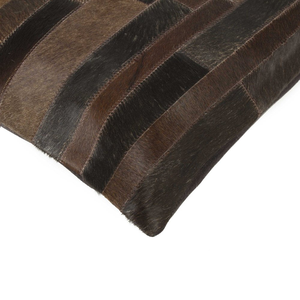 Set of Two 18" Chocolate And Gold Cowhide Throw Pillows