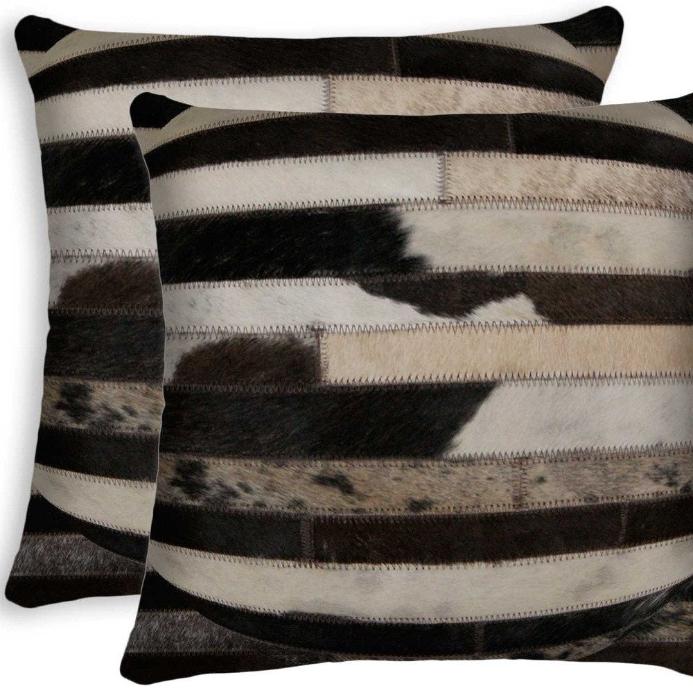 Set of Two 18" Chocolate And Gold Cowhide Throw Pillows