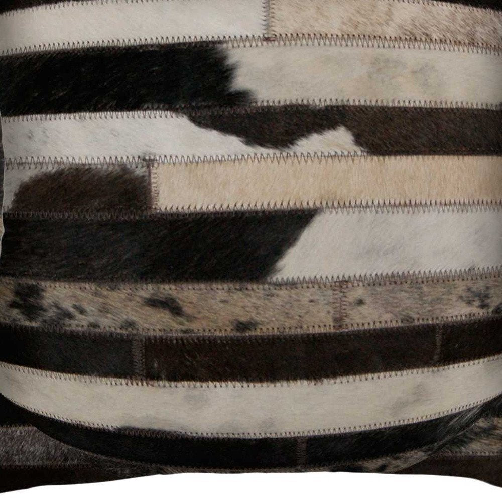 Set of Two 18" Chocolate And Gold Cowhide Throw Pillows