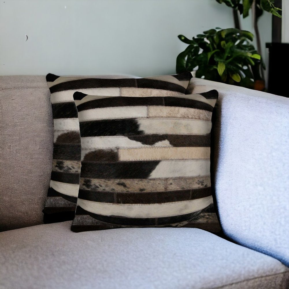 Set of Two 18" Chocolate And Gold Cowhide Throw Pillows