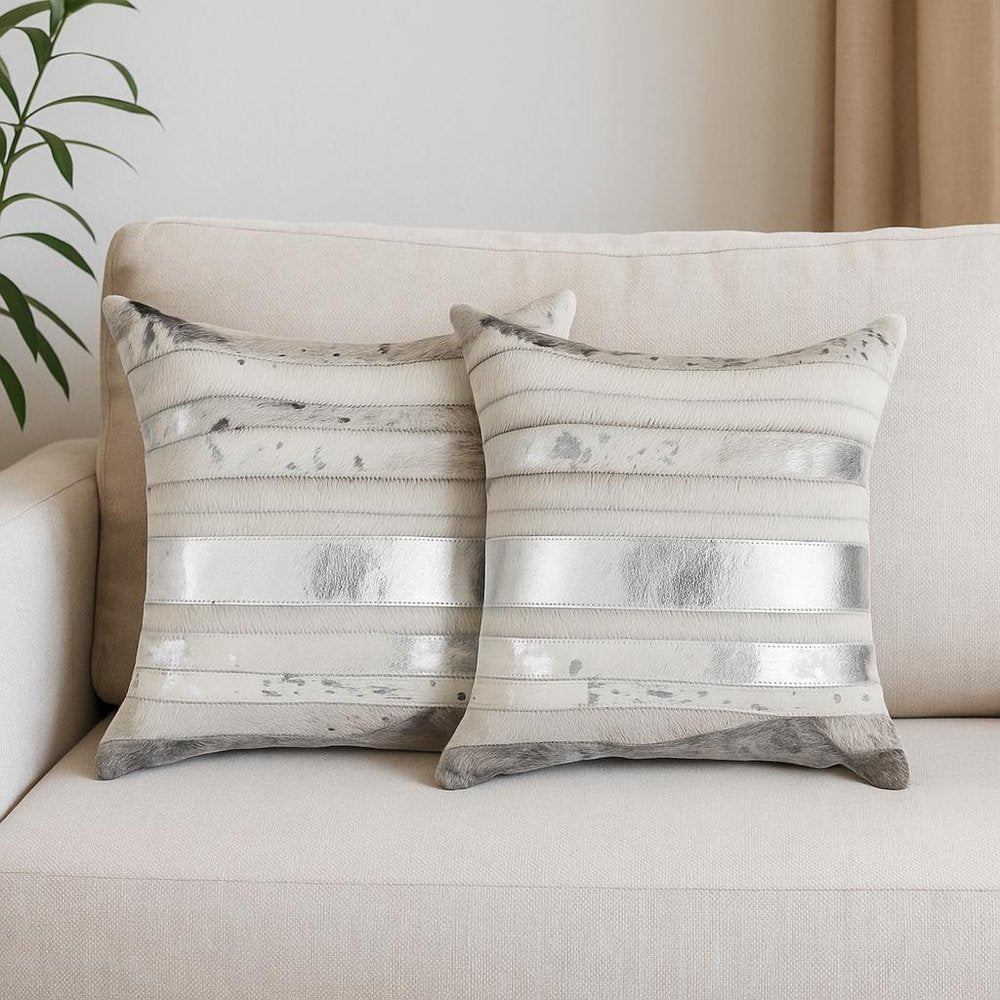 Set of Two 18" Chocolate And Gold Cowhide Throw Pillows