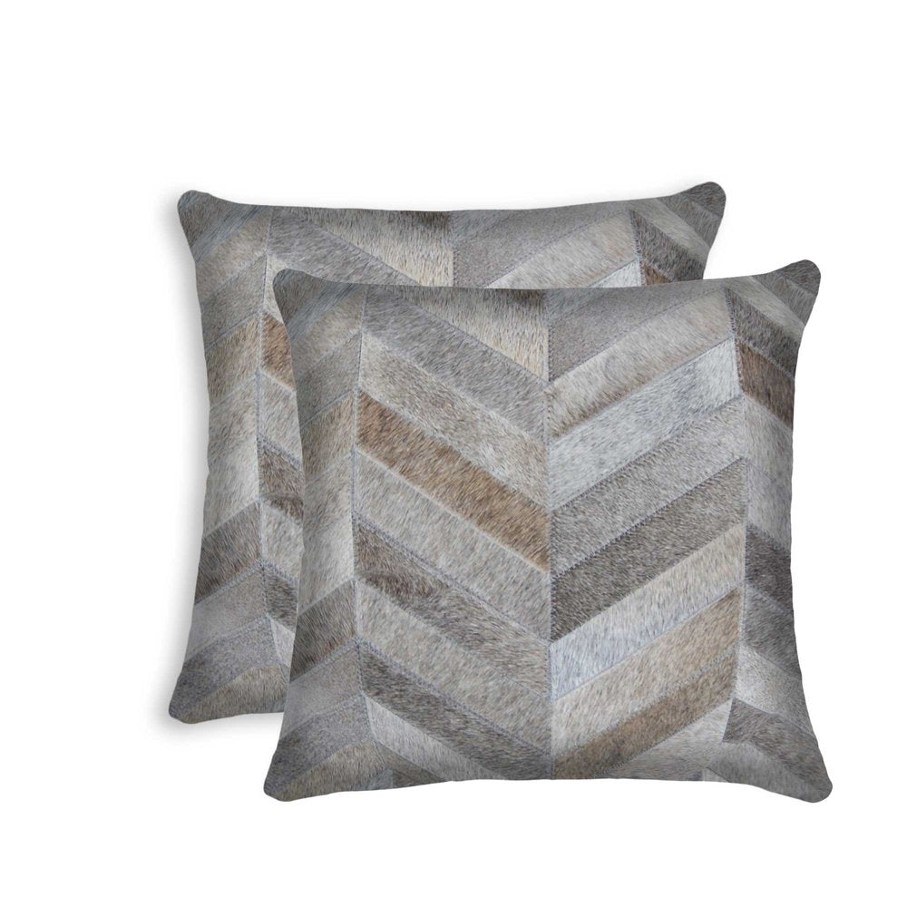 Set of Two 18" Chocolate And Gold Cowhide Throw Pillows
