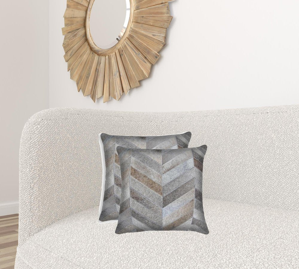 Set of Two 18" Chocolate And Gold Cowhide Throw Pillows